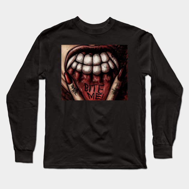 Vampire Bite Me Color Long Sleeve T-Shirt by DougSQ